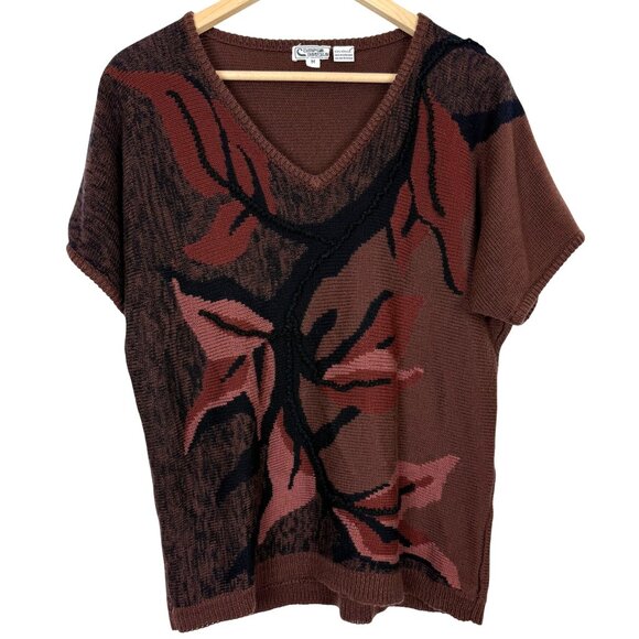 Campus Casuals Sweaters - Vtg Campus Casuals Women's V-neck Knit Sweater Sz Medium Leaf Pattern Textured